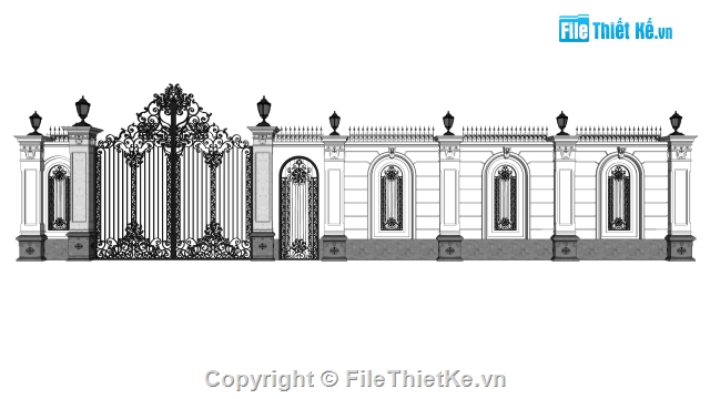 Sketchup cổng rào,cổng rào,cổng tường rào,chi tiết cổ,BT cổ điển,cổ điển